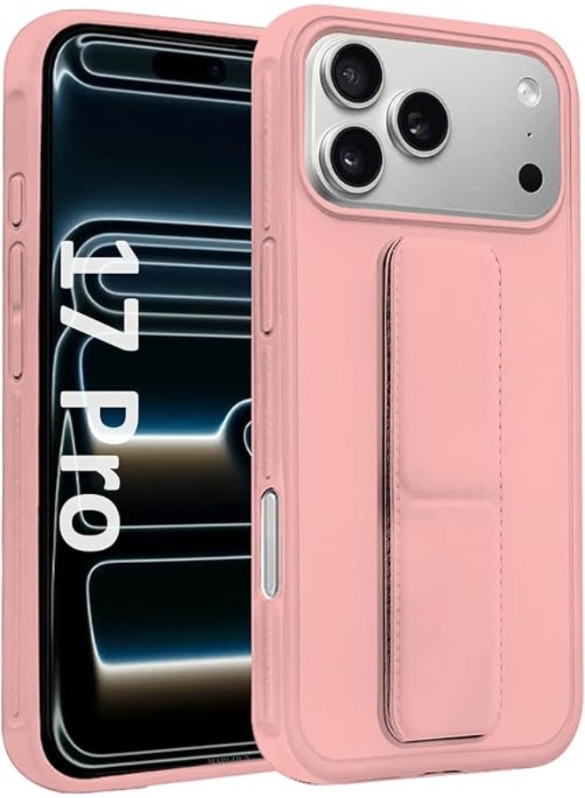 Case for iPhone 17 Pro Back Stand Case Magnetic Grip Car Holder Soft Silicone Kickstand Cover Wrist Strap Full protection Anti-Fingerprint Case for iPhone 17 Pro Pink - Image 1